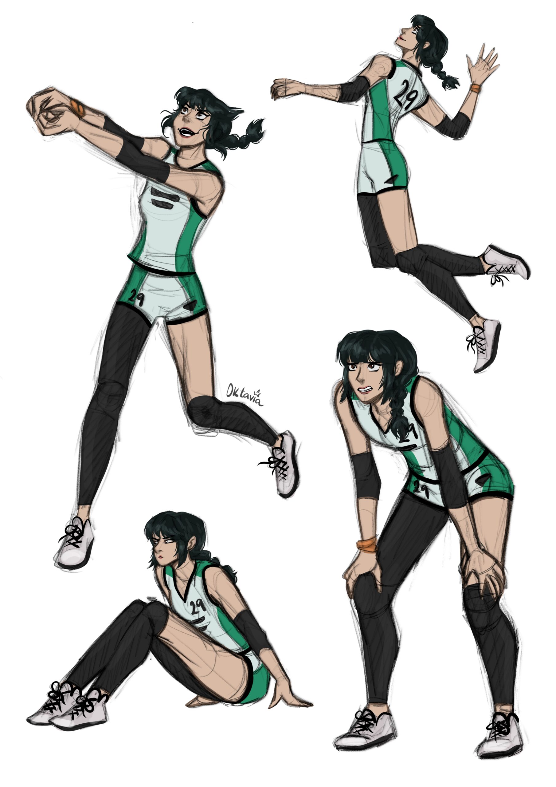 Volleyball player sketch collage showcasing dynamic sports poses and motion studies.